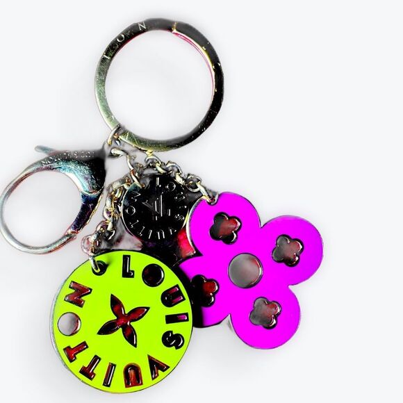 Auth Louis Vuitton Goldtone Key Ring Purse Accent Pink Green Preloved Bag Charm - Picture 11 of 14